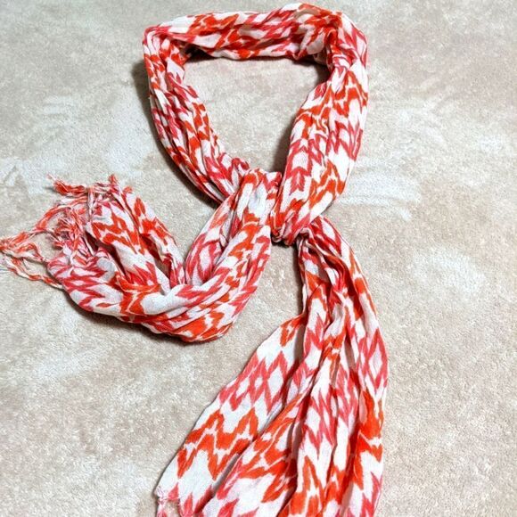 NWOT EDDIE BAUER Orange and Off-White Zig-Zag Pattern Gauze - Picture 1 of 5